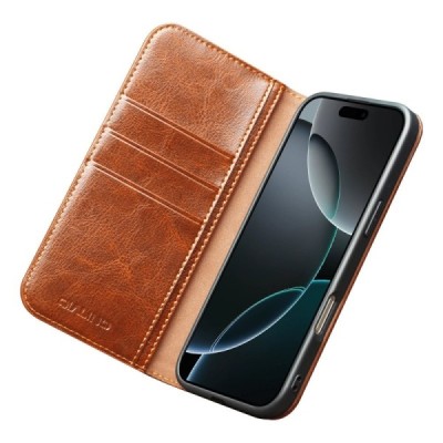 Apple iPhone 17 Pro "QIALINO" klapitav helepruun nahast kaaned | Priedai.lt