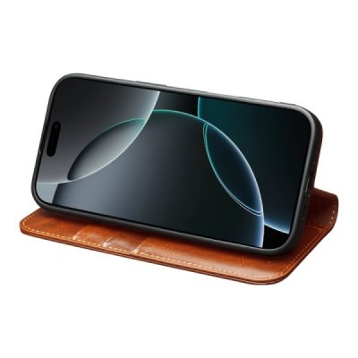 Apple iPhone 17 Pro "QIALINO" klapitav helepruun nahast kaaned | Priedai.lt