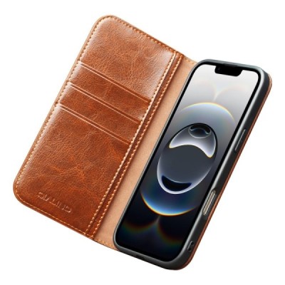 Apple iPhone Air "QIALINO" klapitav helepruun nahast kaaned | Priedai.lt