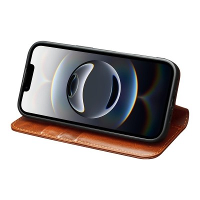 Apple iPhone Air "QIALINO" klapitav helepruun nahast kaaned | Priedai.lt