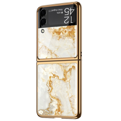 Samsung Galaxy Z Flip3 (F711) GKK Marble plastikust kuldne korpus - taga | Priedai.lt
