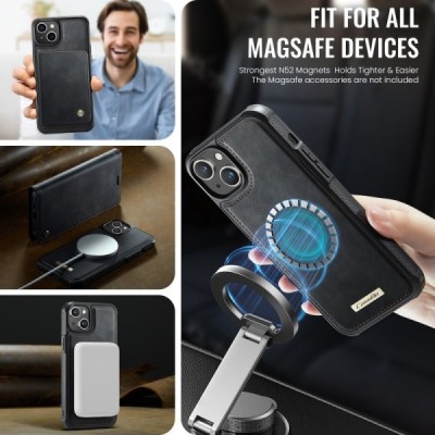 Apple iPhone 14 „CaseMe“ MagSafe Leather 2-ühes klapiga ümbris - must | Priedai.lt