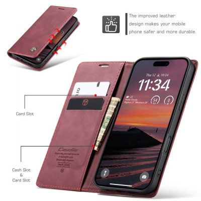 Apple iPhone 17 Pro CaseMe Retro tahke nahk kaaned - burgundia | Priedai.lt