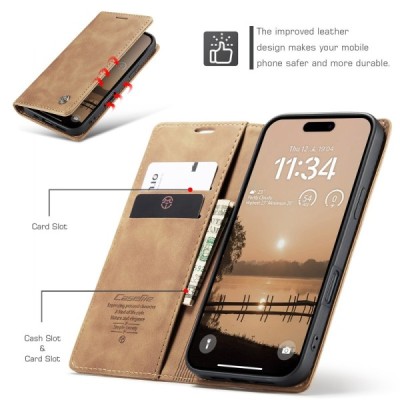 Apple iPhone 17 Pro CaseMe Retro tahke nahk kaaned - helepruun | Priedai.lt