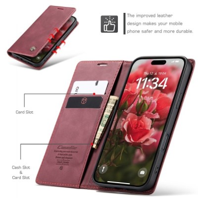 Apple iPhone 17 CaseMe Retro tahke nahk kaaned - burgundia | Priedai.lt