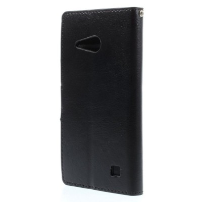 Nokia Lumia 730 (735) atverčiamas juodas odinis dėklas - piniginė / Priedai.lt
