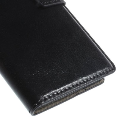Nokia Lumia 730 (735) atverčiamas juodas odinis dėklas - piniginė / Priedai.lt