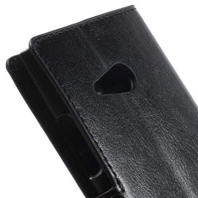 Nokia Lumia 730 (735) atverčiamas juodas odinis dėklas - piniginė / Priedai.lt