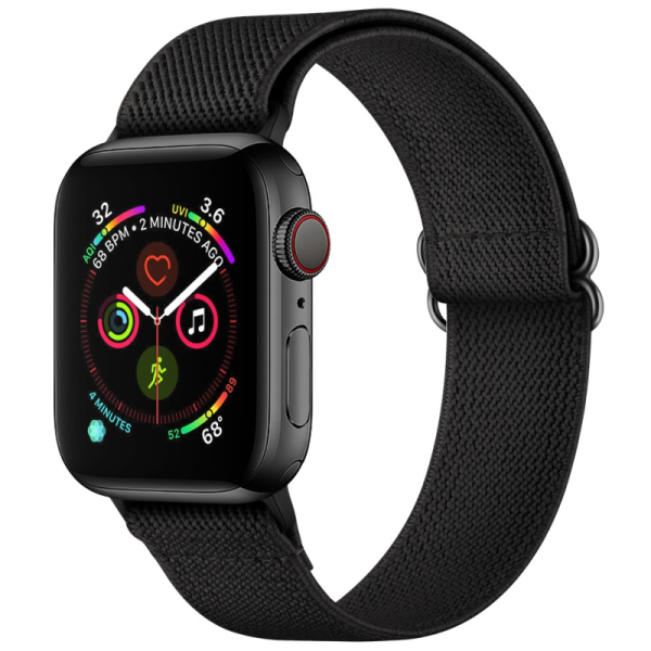 Nutikella kangast käevõru - must (Apple Watch Ultra 3 2 1 49mm / Series 11 10 46mm / 9 8 7 45mm / SE3 SE2 SE 6 5 4 44mm / 3 2 1