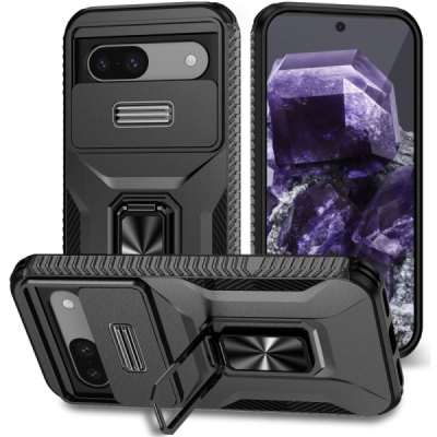 Täiustatud kaitsed "Kickstand" Google Pixel 8a must kõva silikoon (TPU) ja plastikust ümbris | Priedai.lt