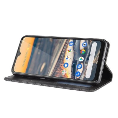 Nokia 5.3 Vintage must nahast klappkohver - magnetiga raamat | Priedai.lt