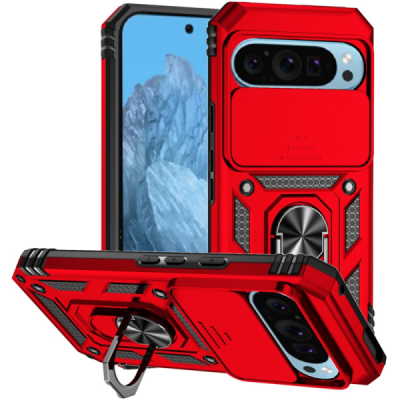 Täiustatud kaitsed "Kickstand" Google Pixel 10 Pro / 10 / 9 Pro / 9 punane kõva silikoon (TPU) ja plastikust ümbris | Priedai.lt