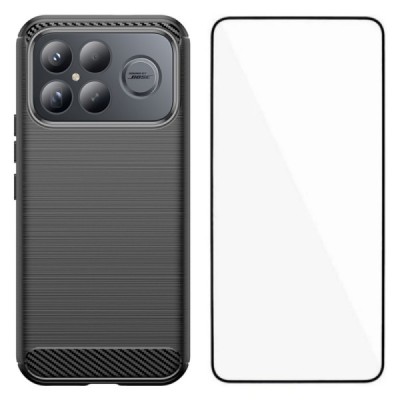 Xiaomi Poco F8 Ultra "Carbon" kõva silikoon (TPU) tagakaane must - ümbris + kaitsev ekraaniklaas | Priedai.lt