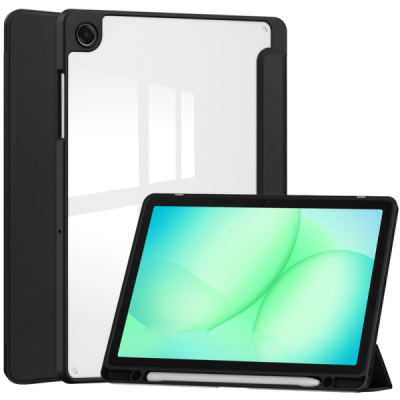 Samsung Galaxy Tab A11+ / A9+ Copernice ülespööratav must nahast kaaned - märkmik, kus on koht pliiatsi jaoks | Priedai.lt