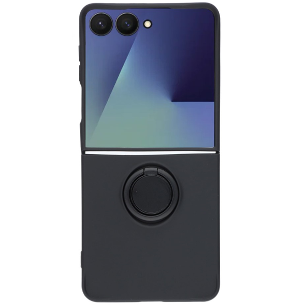 "Dechen" Ring Kickstand kõva silikoon (TPU) ümbris - must (Samsung Galaxy Flip7)