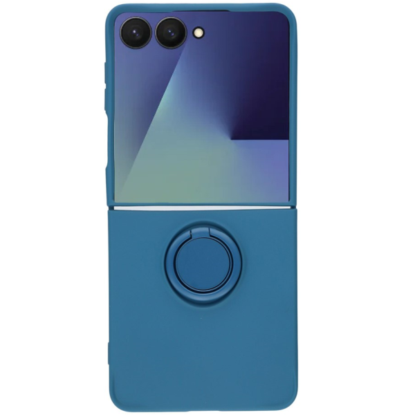 "Dechen" Ring Kickstand kõva silikoon (TPU) ümbris - tumesinist (Galaxy Flip7)