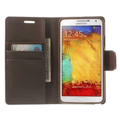 Mercury Sonata atverčiamas Samsung Galaxy Note 3 Neo (N7505) rudas odinis dėklas - piniginė / Priedai.lt