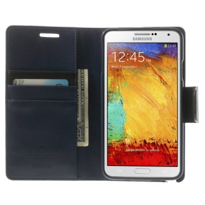 Mercury Sonata atverčiamas Samsung Galaxy Note 3 Neo (N7505) mėlynas odinis dėklas - piniginė / Priedai.lt