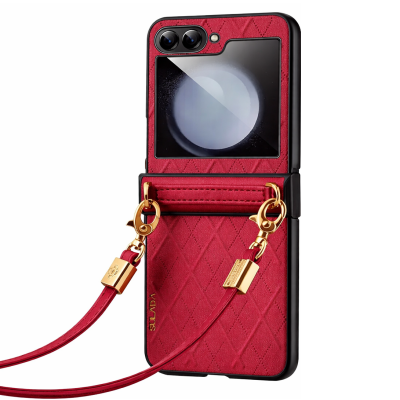 „Sulada“ Leather Strap Kickstand korpus - burgundia (Galaxy Flip5)