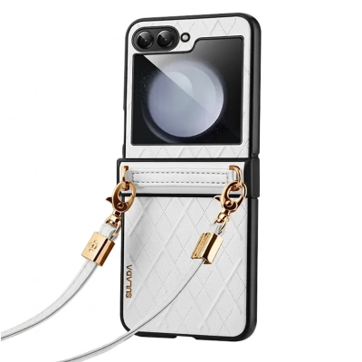 „Sulada“ Leather Strap Kickstand korpus - valge (Galaxy Flip5)