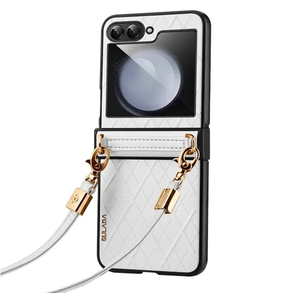 „Sulada“ Leather Strap Kickstand korpus - valge (Galaxy Flip5)