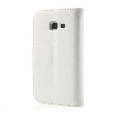 Samsung Galaxy Trend Lite S7390 (S7392) atverčiamas baltas odinis Litchi dėklas - piniginė / Priedai.lt
