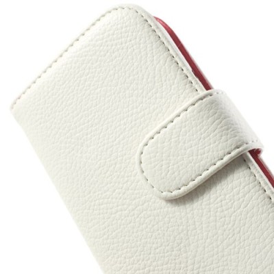Samsung Galaxy Trend Lite S7390 (S7392) atverčiamas baltas odinis Litchi dėklas - piniginė / Priedai.lt