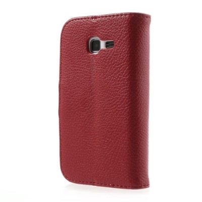 Samsung Galaxy Trend Lite S7390 (S7392) atverčiamas raudonas odinis Litchi dėklas - piniginė / Priedai.lt
