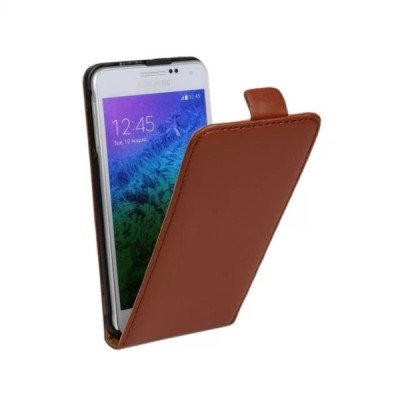 Samsung Galaxy Alpha G850 klasikinis vertikaliai atverčiamas rudas odinis dėklas / Priedai.lt