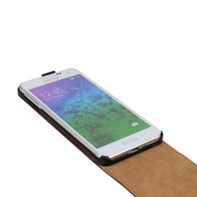Samsung Galaxy Alpha G850 klasikinis vertikaliai atverčiamas rudas odinis dėklas / Priedai.lt