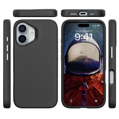 „TUKU“ Shockproof kõva silikoonümbris - must (iPhone 16)