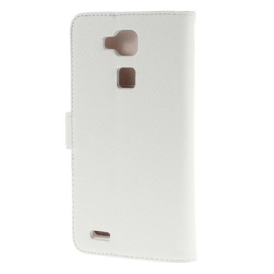 Huawei Ascend Mate 7 atverčiamas baltas odinis Litchi dėklas - piniginė / Priedai.lt