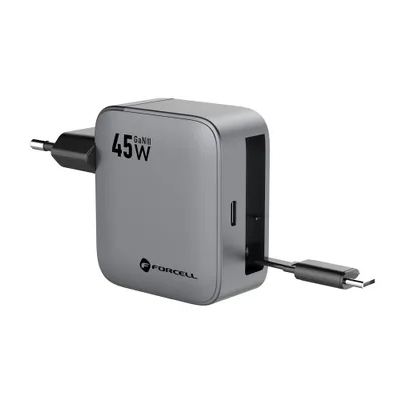 „Forcell“ Seinalaadija (45W), integreeritud USB-C-kaabliga – must