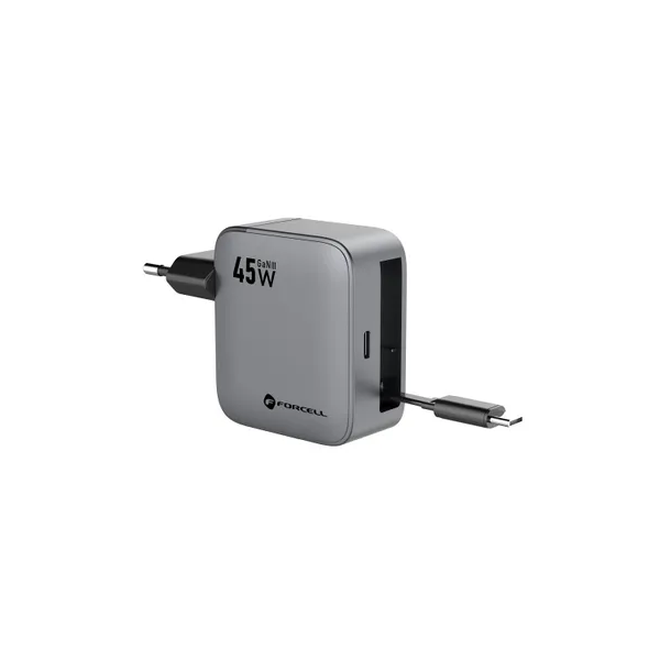 „Forcell“ Seinalaadija (45W), integreeritud USB-C-kaabliga – must