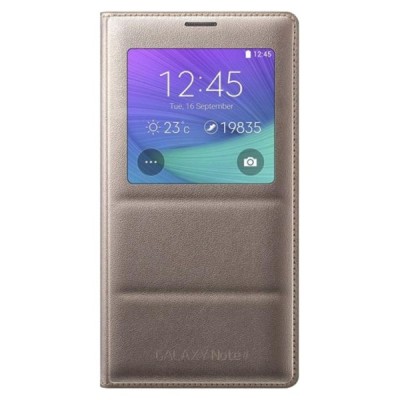 Samsung Galaxy Note 4 N910 originalus S View Cover atverčiamas auksinis (Golden Camel) odinis dėklas / Priedai.lt