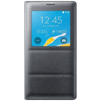 Samsung Galaxy Note 4 N910 originalus S View Cover atverčiamas juodas (Charcoal black) odinis dėklas / Priedai.lt