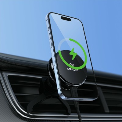 ACEFAST magnetiline ventileeritav autotelefoni hoidik / laadija (25W) - must
