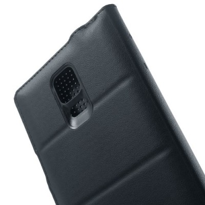 Samsung Galaxy Note 4 N910 Smart Dot View atverčiamas juodas odinis dėklas / Priedai.lt