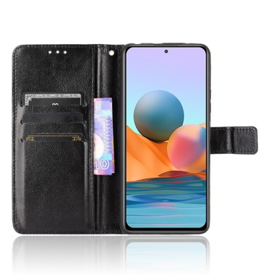 Xiaomi Redmi Note 10 Pro atverčiamas juodas odinis dėklas, knygutė - piniginė | Priedai.lt