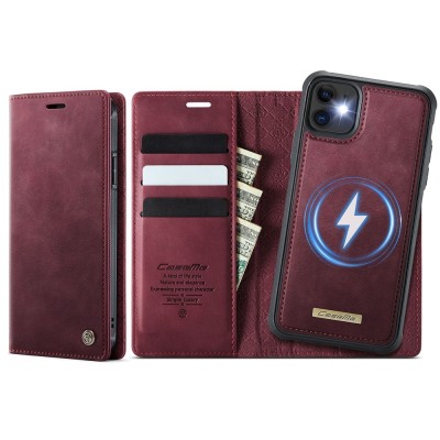 „CaseMe“ MagSafe Leather 2-ühes klapiga ümbris - burgundia (iPhone 11)