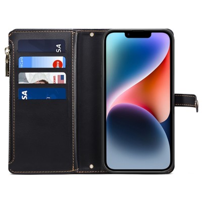 „ESEBLE“ Retro Solid kaaned eemaldatava rahakotiga - must (iPhone 15 Plus)