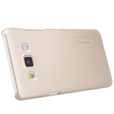 Samsung Galaxy A5 (A500) Nillkin Frosted Shield auksinis plastikinis dėklas + apsauginė ekrano plėvelė / Priedai.lt