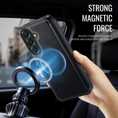 „CaseMe“ MagSafe Leather klapiga ümbris - must (Galaxy A17 / A26 / A16)