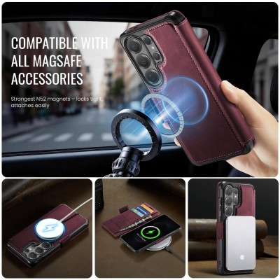 „CaseMe“ MagSafe Rtero klapiga ümbris - burgundia (Galaxy S26 Ultra)