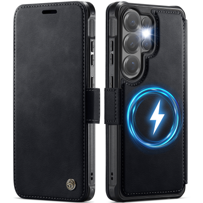 „CaseMe“ MagSafe Leather klapiga ümbris - must (Galaxy S26 Ultra)