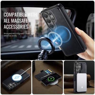 „CaseMe“ MagSafe Leather klapiga ümbris - must (Galaxy S26 Ultra)
