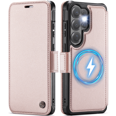 „CaseMe“ MagSafe Leather klapiga ümbris - roosa (Galaxy S26 Ultra)
