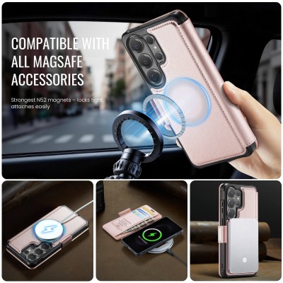 „CaseMe“ MagSafe Leather klapiga ümbris - roosa (Galaxy S26 Ultra)