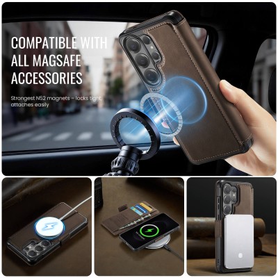 „CaseMe“ MagSafe Leather klapiga ümbris - pruun (Galaxy S26 Ultra)