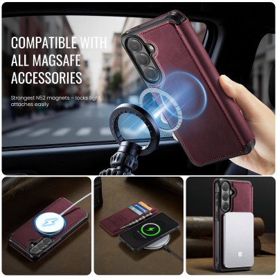 „CaseMe“ MagSafe Leather klapiga ümbris - burgundia (Galaxy S26+)